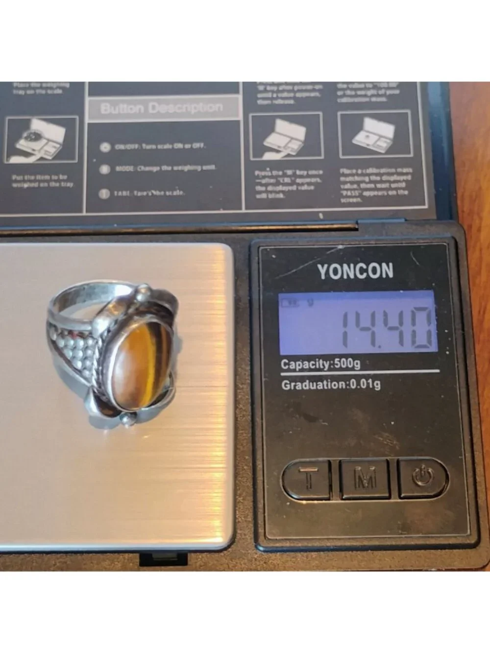Vtg Signed F.A.A. Sterling Silver Tiger's Eye Ring Size 12 Mens Unisex Statement